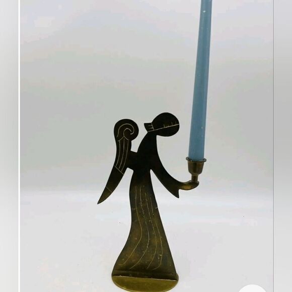 Vintage 2 Brass AngelCandleHolders Solid Brass Angel Taper Candle Holder 10 1/2" - Picture 4 of 14